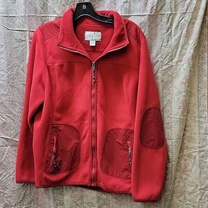 GREEN TEA Fleece Jacket Womens Full Zip Pockets, Elbow Patches Red size XXL